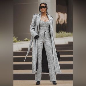 JLUXLABEL Lt Grey Savannah Belted Tweed Coat